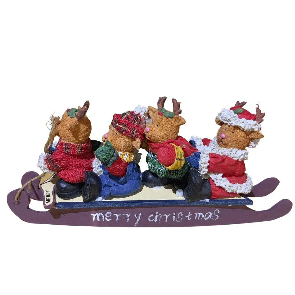 Merry Christmas Snow Sleigh 4 Reindeer Bears Decorative Funtime 11